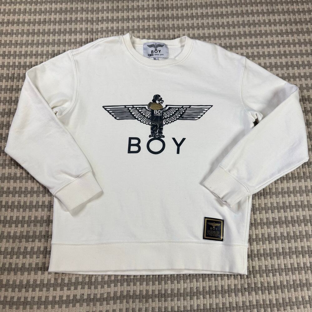 BOY London White‎ Eagle Logo Graphic Crewneck Sweatshirt Women Sz L Preowned